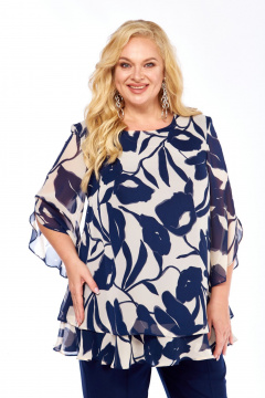 Блуза Элль-стиль 2213.8а  темно-синий+бежевый - фото 1