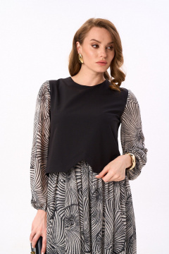 Платье NikVa 740-18 чёрный_черно-белые_ракушки - фото 3