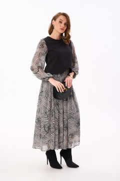 Платье NikVa 740-18 чёрный_черно-белые_ракушки - фото 5