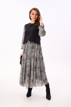 Платье NikVa 740-18 чёрный_черно-белые_ракушки - фото 2