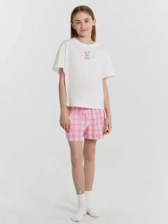 Футболка, шорты Mark Formelle 567748/25-37439ПП-14 белый_клетка_на_розовом_саше_3_сл_на_пол - фото 2