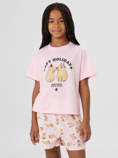 Футболка, шорты Mark Formelle 567748/25-37703ПП-14 розовая_сказка_капибары_на_розовой_полоске_3_сл_н - фото 1