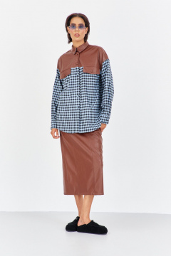 Рубашка FLAIM 2042 шоколадно-голубой-черный - фото 2