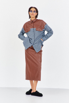 Рубашка FLAIM 2042 шоколадно-голубой-черный - фото 1