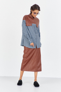 Рубашка, юбка FLAIM 2041 шоколадно-голубой-черный - фото 4