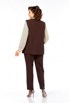 Блуза, брюки, жилет Милора-стиль 1375 шоколад+карамельная_крапинка - фото 3