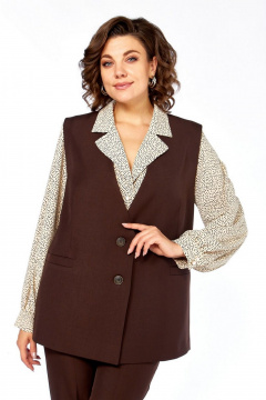 Блуза, брюки, жилет Милора-стиль 1375 шоколад+карамельная_крапинка - фото 2