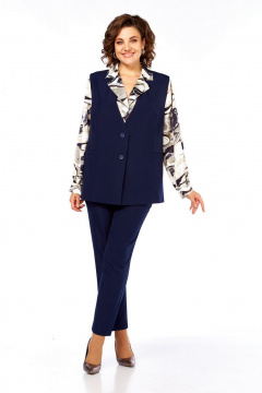 Блуза, брюки, жилет Милора-стиль 1375 синий+абстракция - фото 2