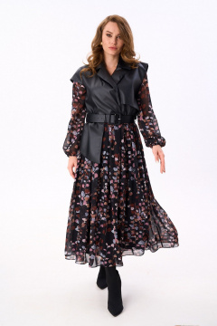 Платье NikVa 904-6 черный_листья_мультиколор - фото 1