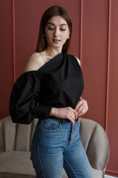 Блуза асимметричная из текстиля на каждый день Madech 212278 черный - фото 4