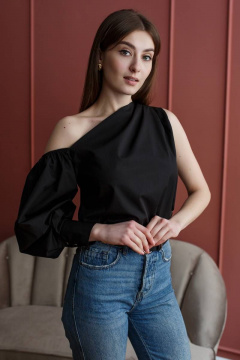 Блуза асимметричная из текстиля на каждый день Madech 212278 черный - фото 1