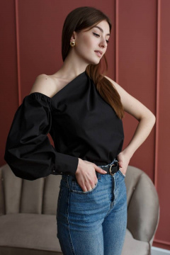 Блуза асимметричная из текстиля на каждый день Madech 212278 черный - фото 2