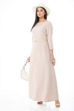 Платье нарядное из ткани с вырезом лодочка и вытачками Anelli 268 пудра - фото 2