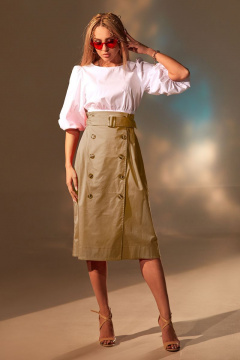 Юбка расширенного силуэта с карманами и складками Golden Valley 5041-1 бежевый - фото 1