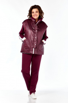 Костюм спортивный брюки жилет худи больших размеров Диомант 1917 бордо-белый - фото 4
