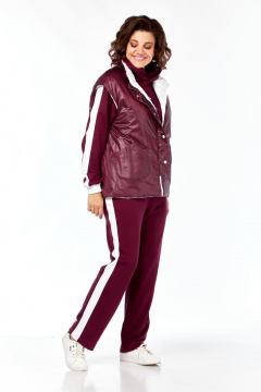 Костюм спортивный брюки жилет худи больших размеров Диомант 1917 бордо-белый - фото 3