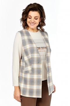 Брюки, джемпер, жилет Милора-стиль 1383 серый+коричневый+пудра - фото 5