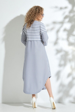 Платье-рубашка из текстиля с прорезными карманами и фигурным низом Euromoda 336 серо-голубой - фото 2