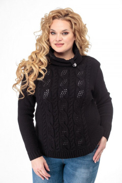 Демисезонный джемпер из трикотажной пряжи с воротником-стойкой Anelli 687 черный - фото 1