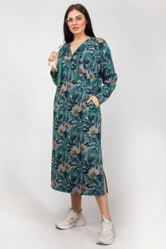 Платье свободное трикотажное в стиле casual La rouge 5345 изумруд-(листья) - фото 2