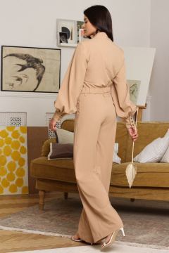 Бежевый комплект блуза и брюки из текстиля на каждый день AURA otd 9008 беж - фото 2