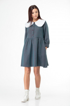 Платье свободного кроя с завышенной талией и съемным воротником Anelli 973 зеленый - фото 5