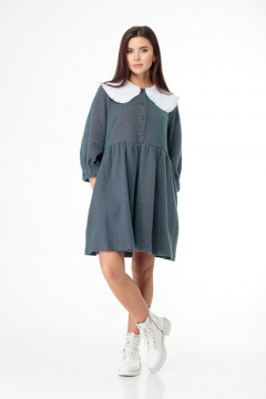 Платье свободного кроя с завышенной талией и съемным воротником Anelli 973 зеленый - фото 1