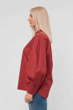 Блуза хлопковая с V-образным вырезом и воротником-стойкой Avila 0834 терракотовый - фото 2