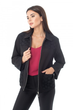 Черный жакет с кружевными вставками и молнией Anelli 978 черный - фото 1