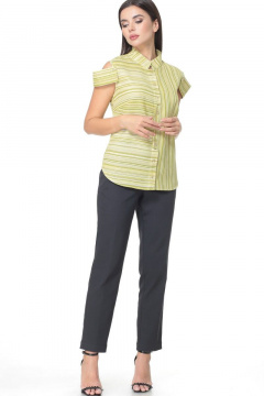 Зеленая льняная блузка с отстегивающимся рукавом-крылышком Angelina & Сo 512/1 зеленый - фото 3