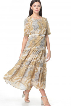 Нарядное платье из трикотажа и шифона со сборками Angelina & Сo 514/2 песок_разводы - фото 5