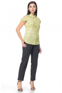 Зеленая льняная блузка с отстегивающимся рукавом-крылышком Angelina & Сo 512/1 зеленый - фото 1