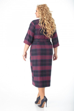 Платье полуприлегающего силуэта с вырезом В и поясом Anelli 946 бордо-клетка - фото 5