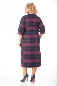 Платье полуприлегающего силуэта с вырезом В и поясом Anelli 946 бордо-клетка - фото 4
