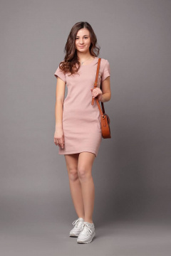 Платье с рукавами с манжетами и декоративной рюшей Соджи 482 пудровый - фото 1