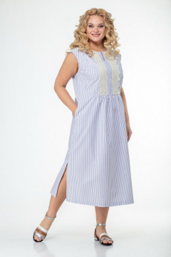 Легкое платье-бохо из премиального хлопка с разрезами Anelli 984 полоска - фото 1