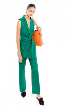 Летние брюки зауженные из текстиля, зеленого цвета Lakbi 41287 - фото 1