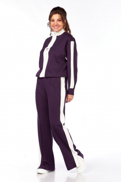 Костюм спортивный брюки джемпер больших размеров Ольга Стиль С-948 баклажан - фото 2