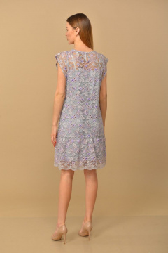 Платье А-силуэта из гипюра с разрезом на спинке Lady Style Classic 1784 серый_синий - фото 3
