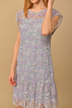 Платье А-силуэта из гипюра с разрезом на спинке Lady Style Classic 1784 серый_синий - фото 2