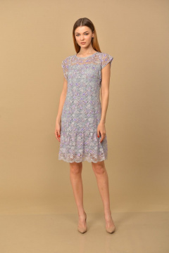 Платье А-силуэта из гипюра с разрезом на спинке Lady Style Classic 1784 серый_синий - фото 1