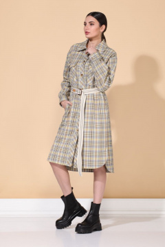 Демисезонное платье с кокетками и карманами в клетку ALEZA 1009 - фото 1