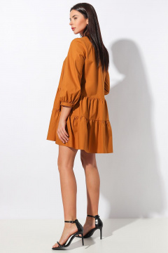 Платье свободного кроя хлопковое с V-вырезом VIZAVI 633 горчица - фото 4