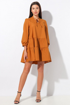 Платье свободного кроя хлопковое с V-вырезом VIZAVI 633 горчица - фото 1