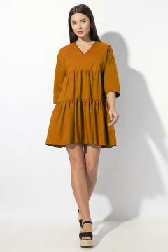 Платье свободного кроя из хлопкового полотна VIZAVI 636 темная_горчица - фото 1