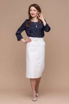 Белая юбка из экокожи длины миди для офиса Domna 71113 молочный - фото 5