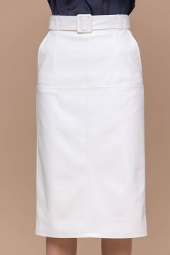 Белая юбка из экокожи длины миди для офиса Domna 71113 молочный - фото 4