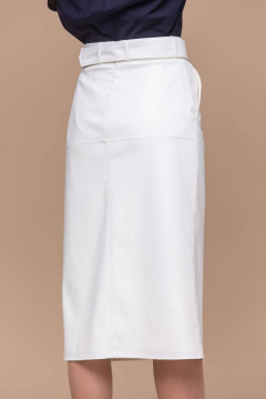 Белая юбка из экокожи длины миди для офиса Domna 71113 молочный - фото 3