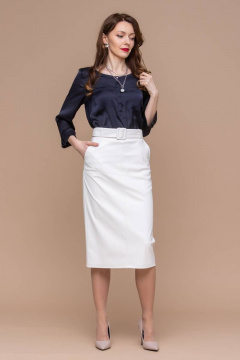 Белая юбка из экокожи длины миди для офиса Domna 71113 молочный - фото 1