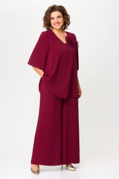 Блуза и брюки нарядный костюм шифон с объемным цветком Svetlana-Style 1933 бордовый - фото 1